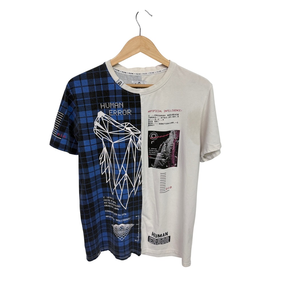 RSINE Human Error Artificial Intelligence Split Plaid Graphic Tee Shirt Large